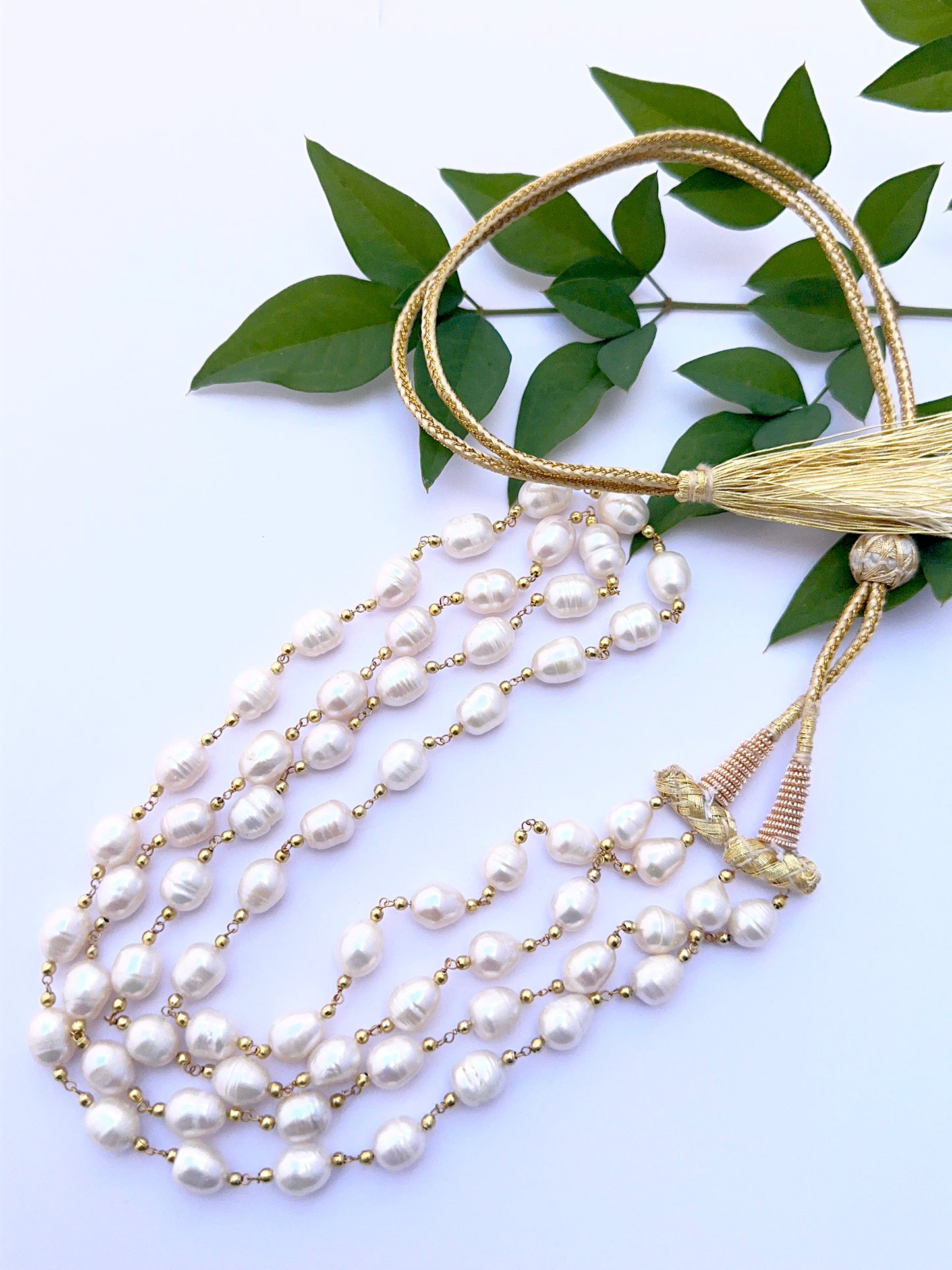 2 Strand Freshwater Pearl Necklace | Oval Textured | 7.5-8mm Bead Size | 51-52cm Length | Adjustable | 304 Carats