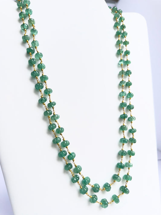 Artisan-crafted quartz necklace, two strands of gemstones, adjustable silk tassel.