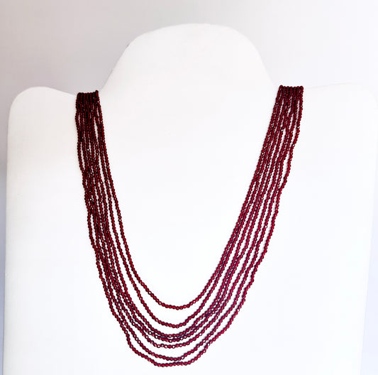 Elegant stone beads necklace, 56cm length with decorative box clasp, showcasing natural gemstone beads in rich red.