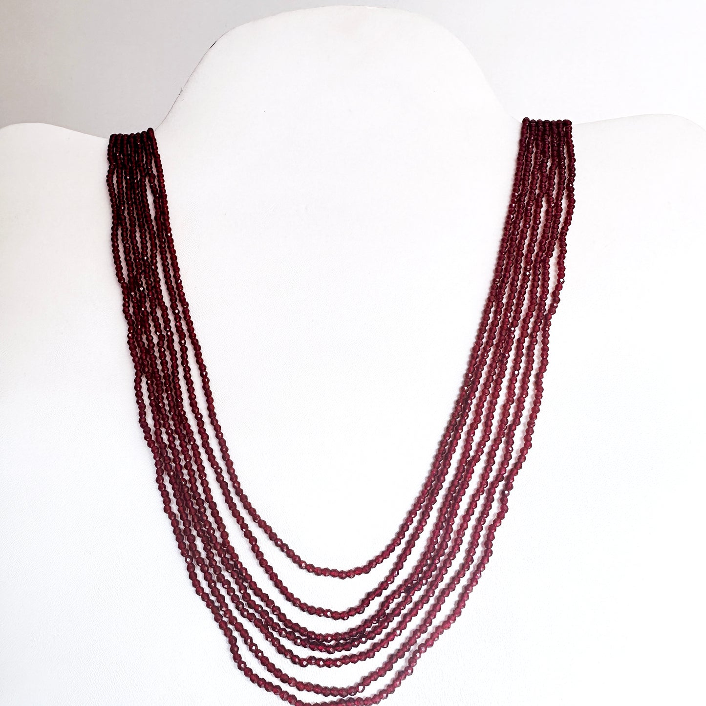 Chalcedony stone beads necklace, faceted rondell 2.2mm, arranged in multiple strands for refined style.
