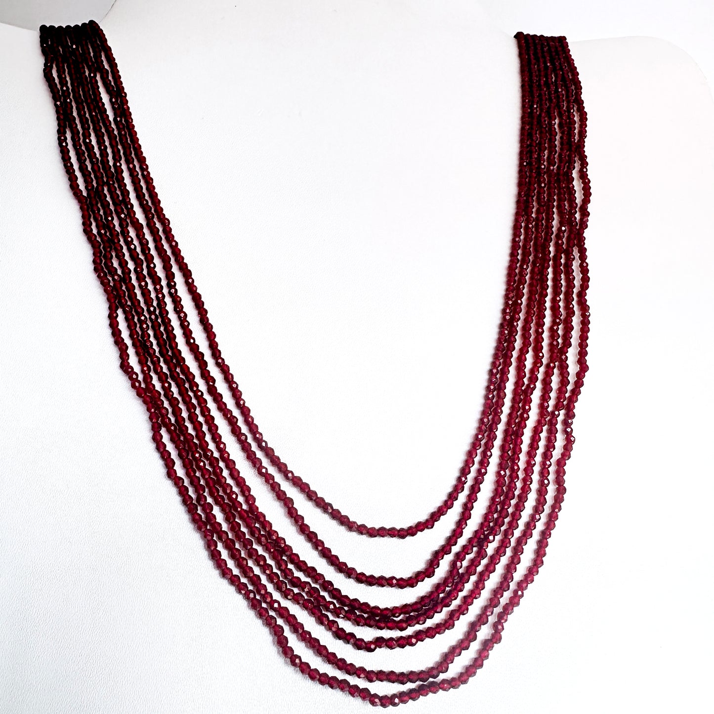 Chalcedony faceted rondell 2.2mm gemstone seven strand necklace