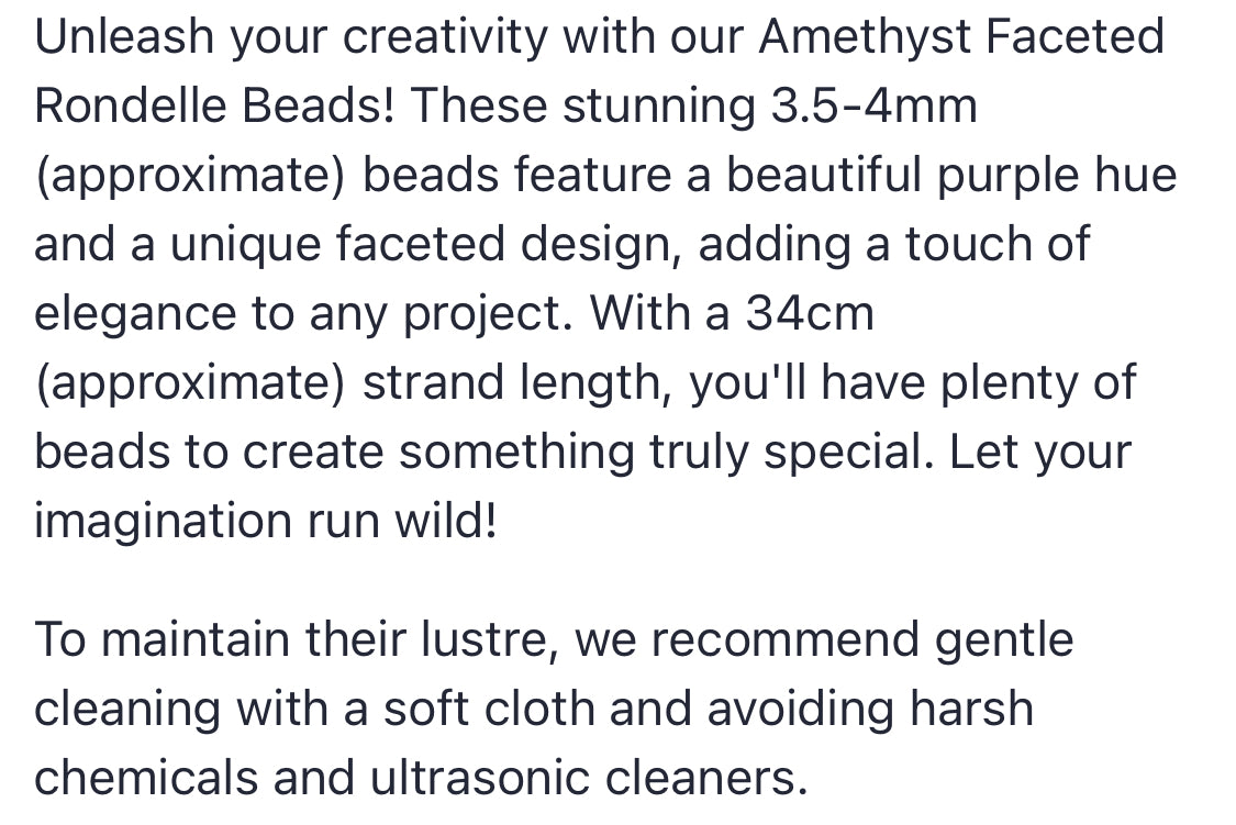 Text describing the product details of the Amethyst faceted rondelle 3.5-4mm gemstone beads , as seen on the Australian owned Melbourne Gemstone Beads shop.