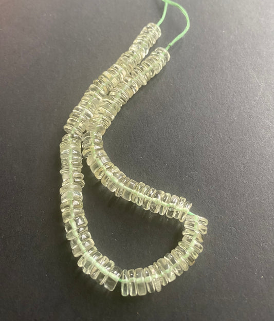 Strand featuring smooth wheel amethyst gemstones, ranging from 6.5mm to 7mm, in a stunning purple hue.