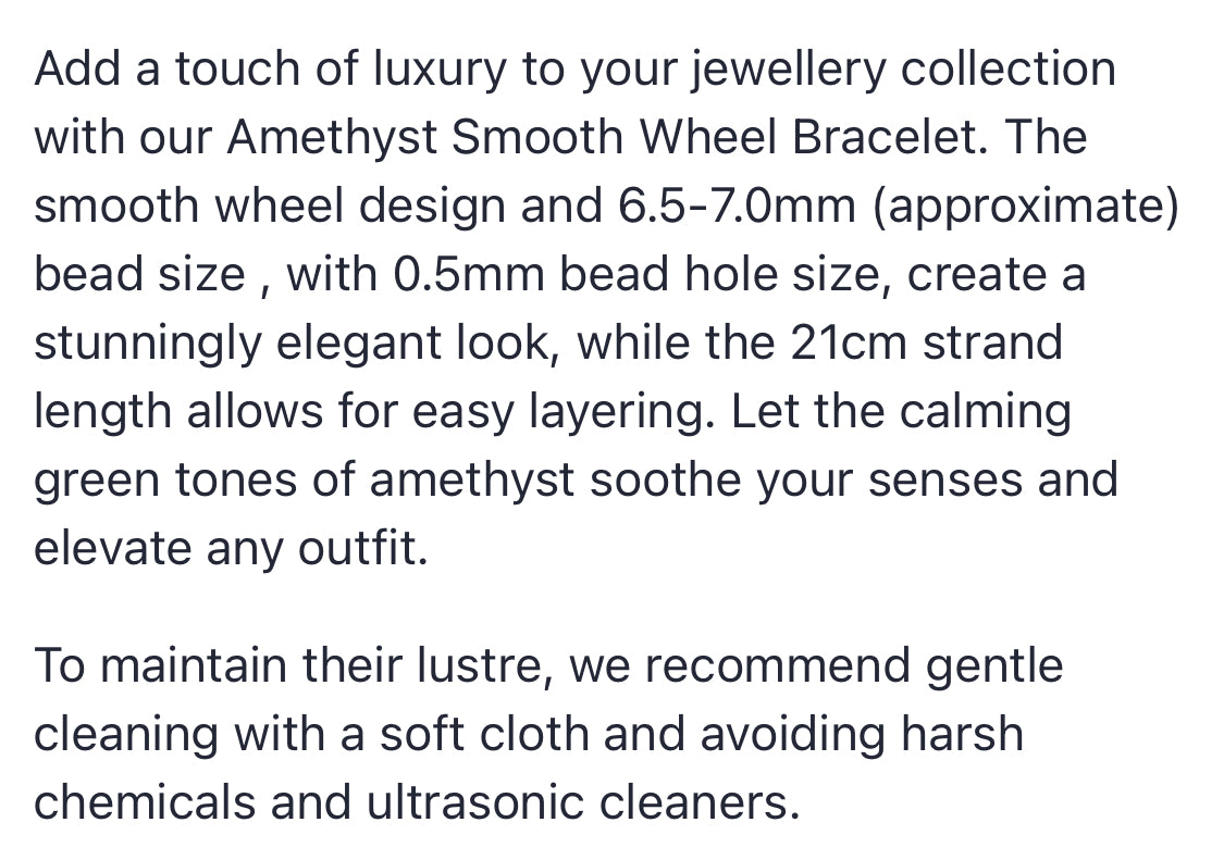 Text describing the product details of the Amethyst Smooth Wheel 6.5mm-7.0mm gemstone beads , as seen on the Australian owned Melbourne Gemstone Beads shop.