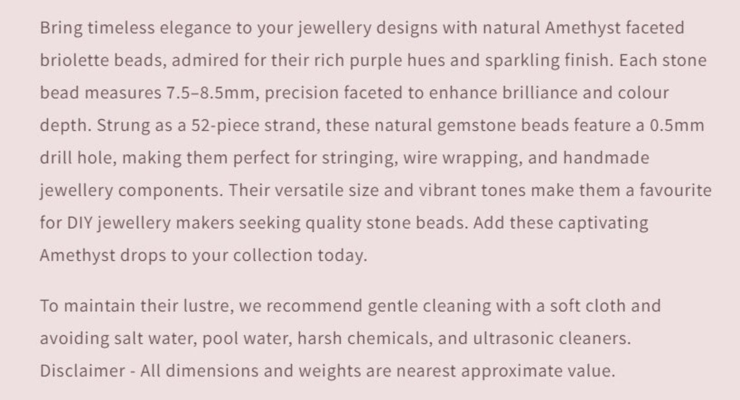 Text describing the product details of the gemstone beads , as seen on the Australian owned and trusted bead supplier, Melbourne Gemstone Beads.