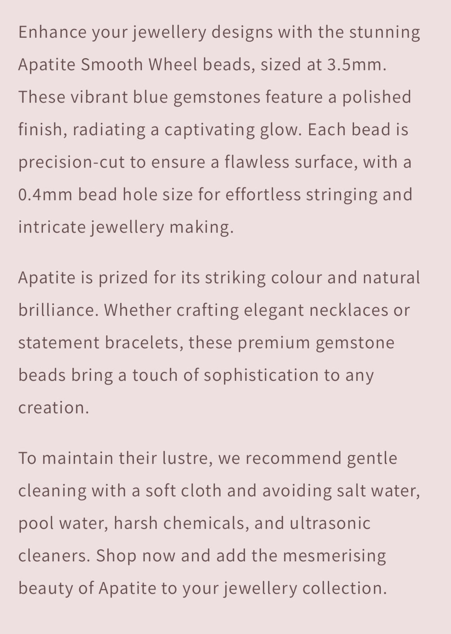 Text describing the product details of the gemstone beads , as seen on the Australian owned Melbourne Gemstone Beads shop.