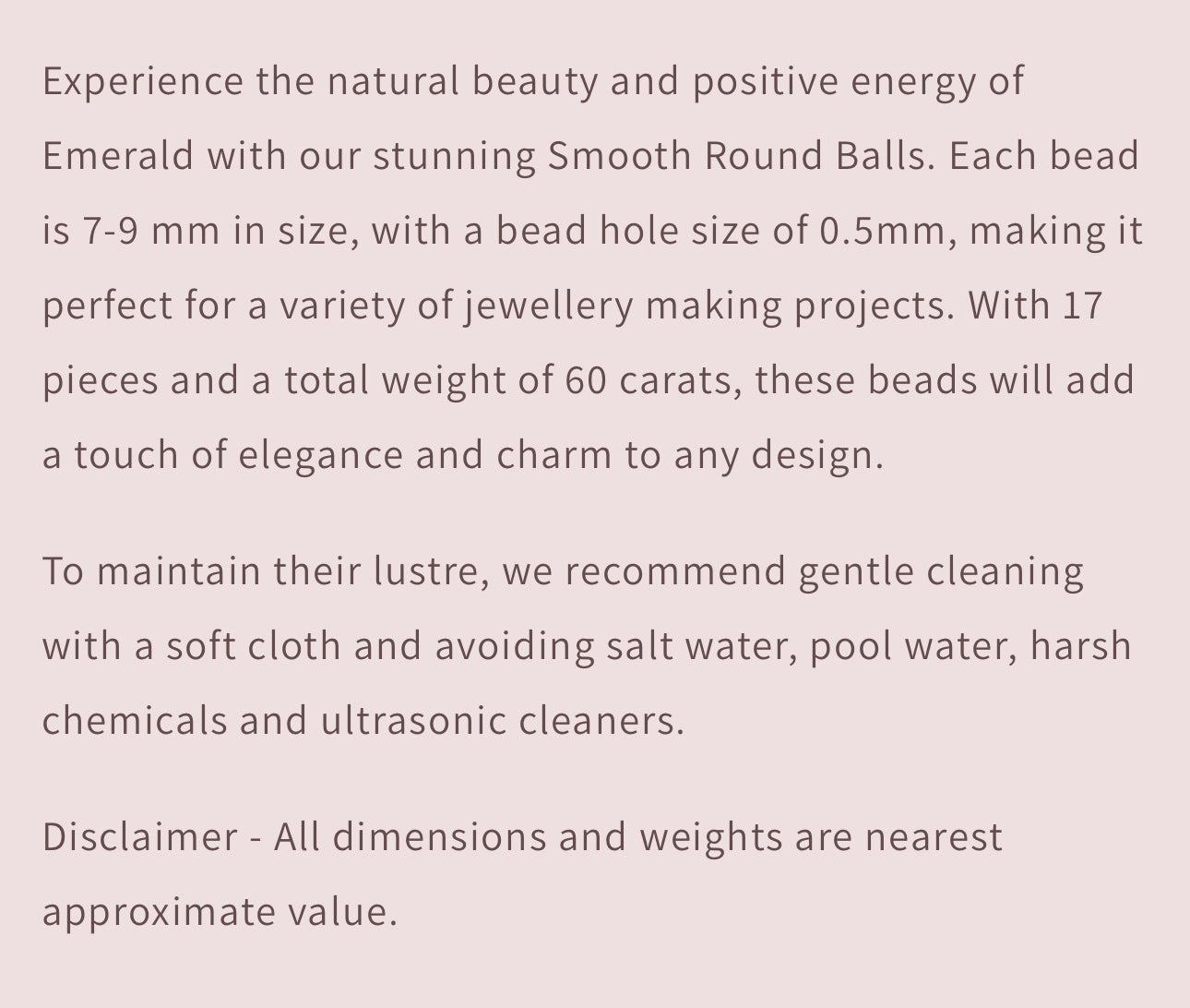 Text describing the product details of the Emerald Smooth round gemstone beads, as seen on the Australian owned Melbourne Gemstone Beads shop.