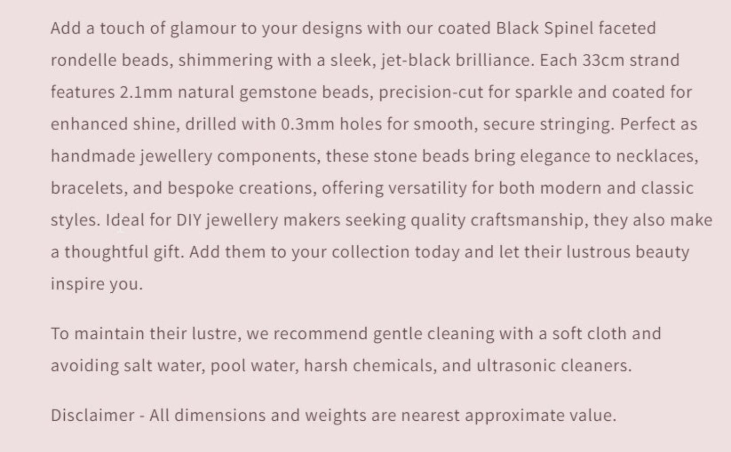 Text describing the product details of the gemstones, as seen on the Australian owned and trusted bead supplier, Melbourne Gemstone Beads.