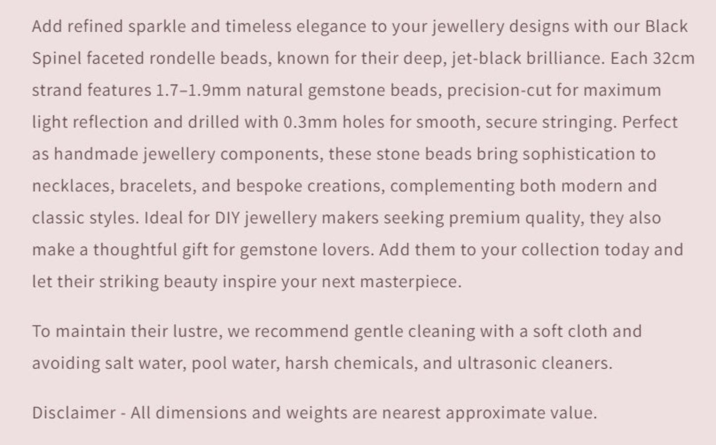 Text describing the product details of the gemstones, as seen on the Australian owned and trusted bead supplier, Melbourne Gemstone Beads.