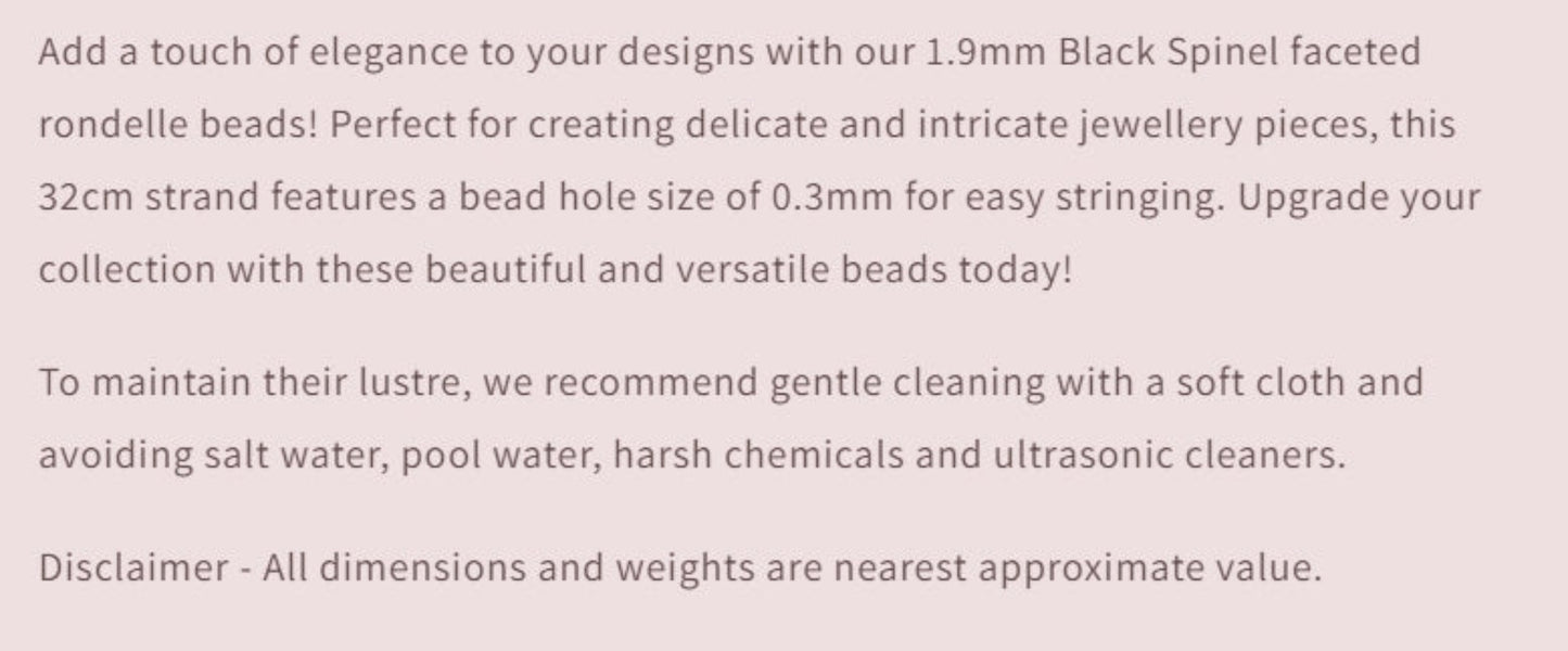 Text describing the product details of the gemstone beads , as seen on the Australian owned Melbourne Gemstone Beads shop.