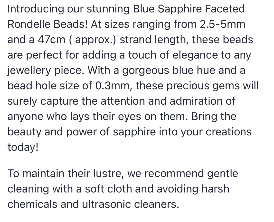 Text describing the product details of the Blue Sapphire Faceted Rondelle,2.5mm-5mm, gemstone precious beads , as seen on the Australian owned Melbourne Gemstone Beads shop.