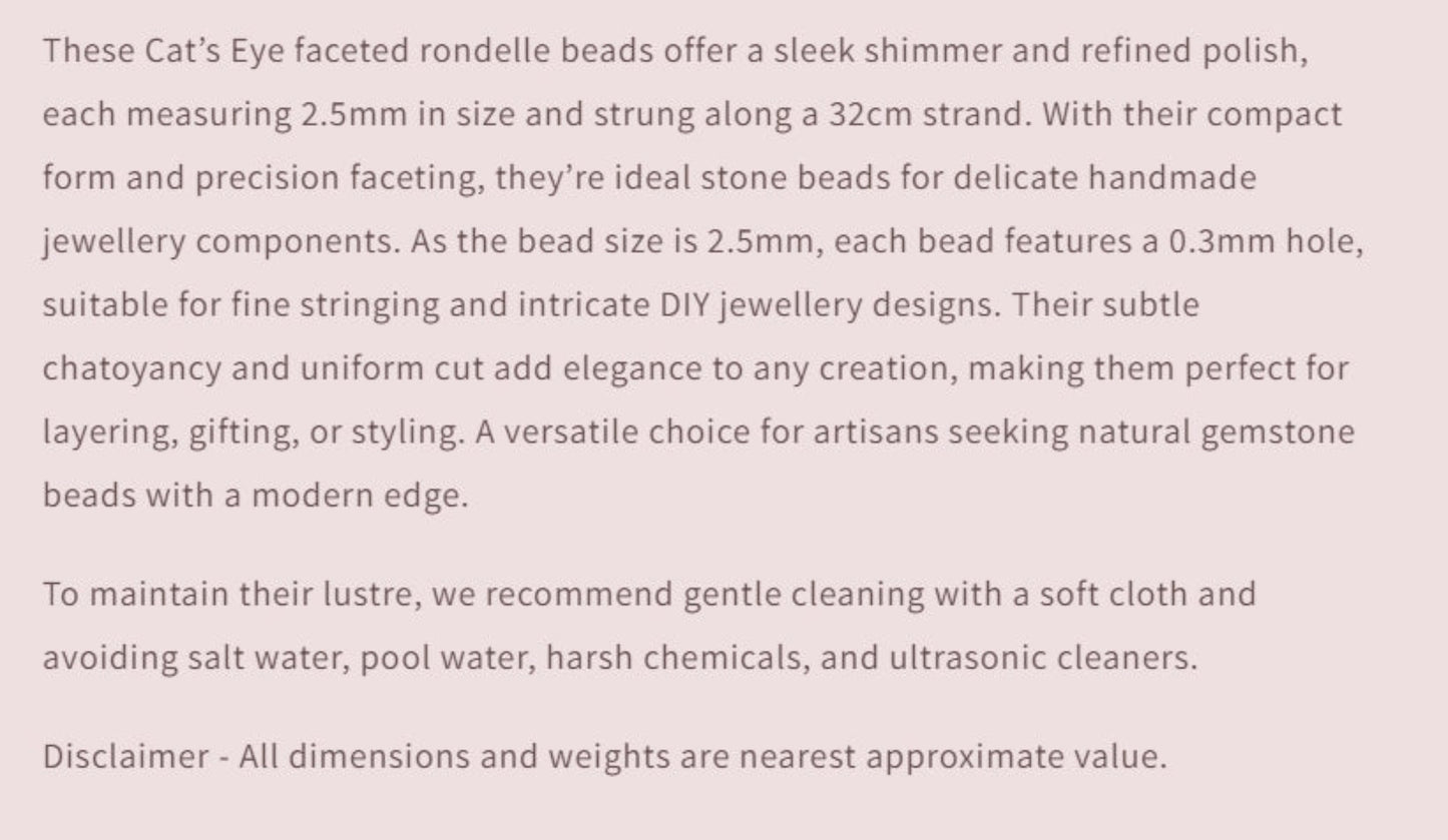 Text describing the product details of the gemstone beads , as seen on the Australian owned and trusted bead supplier, Melbourne Gemstone Beads.