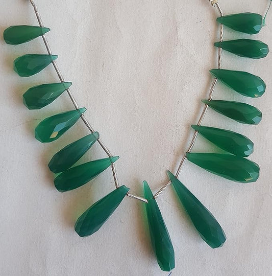 Beautiful green Chalcedony stones, Briolette and faceted.
