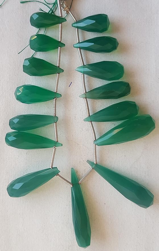 Strand featuring faceted Chalcedony gemstones, in a stunning green hue.