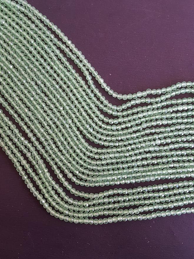 Strands featuring 2.5mm faceted rondelle beads in a vibrant green colour, showcasing the beauty of Chalcedony.