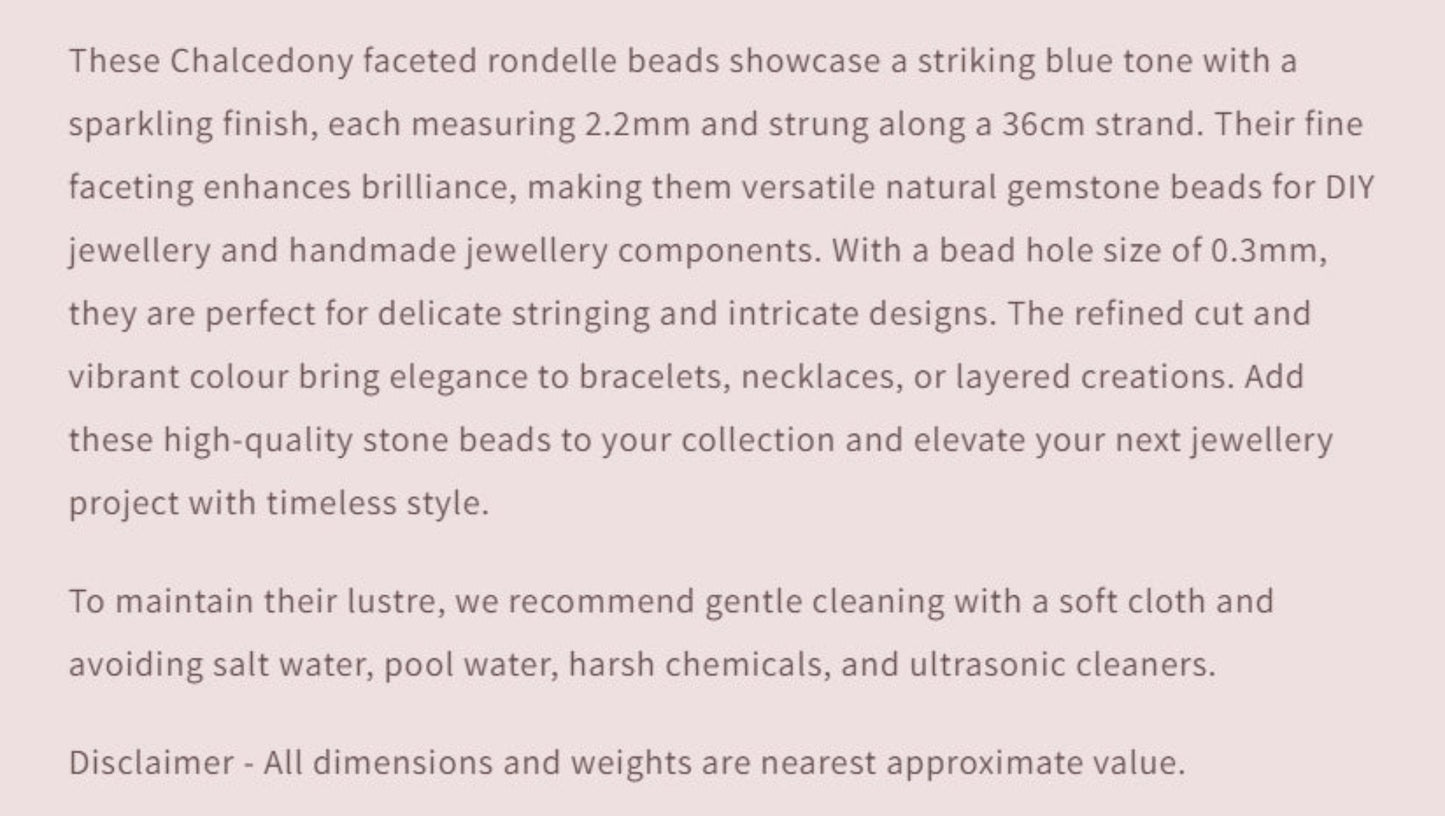 Text describing the product details of the gemstone beads , as seen on the Australian owned and trusted bead supplier, Melbourne Gemstone Beads.