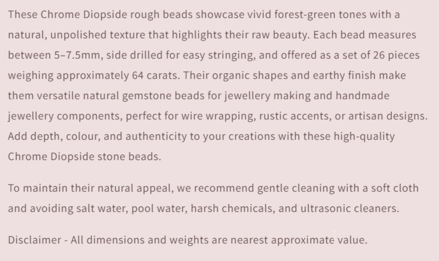 Text describing the product details of the gemstone beads , as seen on the Australian owned and trusted bead supplier, Melbourne Gemstone Beads.