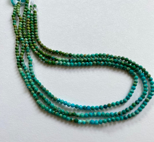 Elegant strand adorned with 3mm Chrysocolla faceted rondelle beads, perfect for adding a pop of colour.