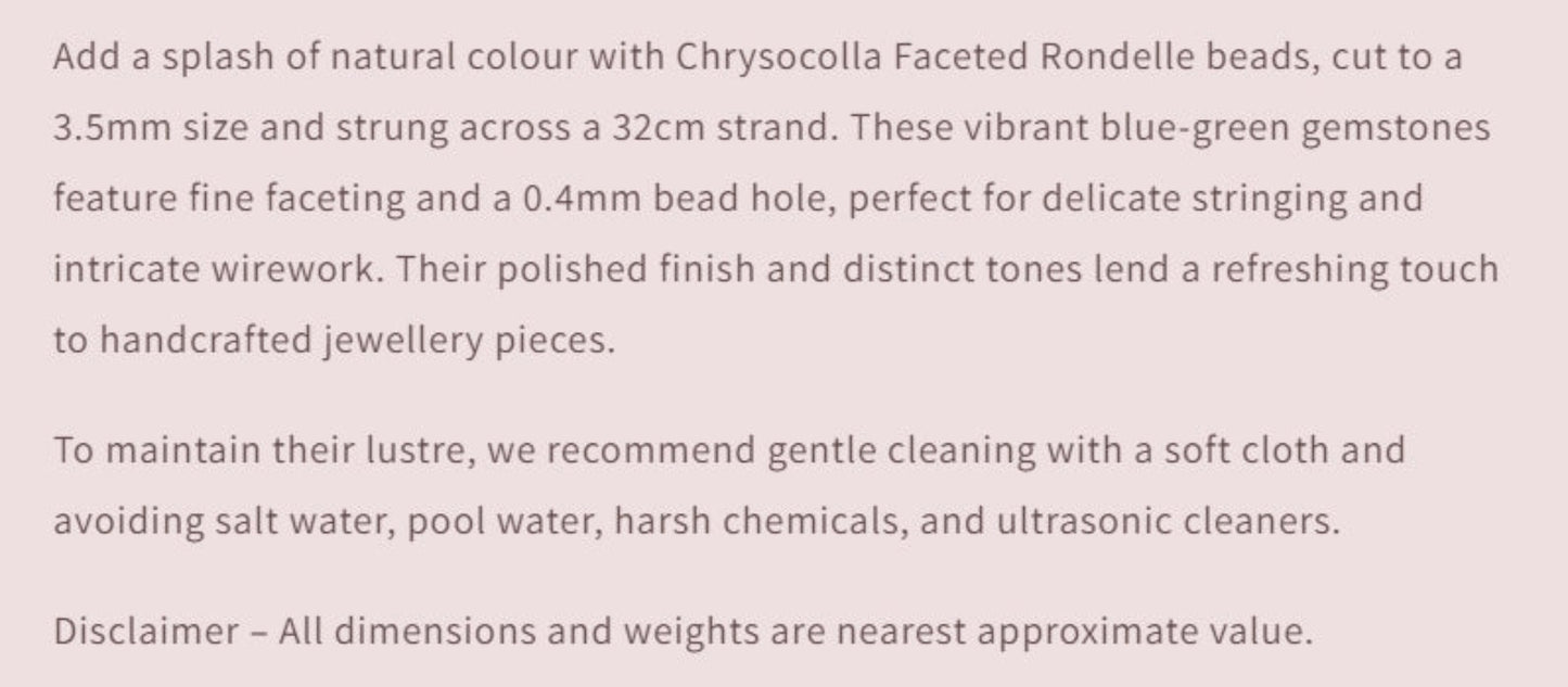 Text describing the product details of the gemstone beads , as seen on the Australian owned Melbourne Gemstone Beads shop.