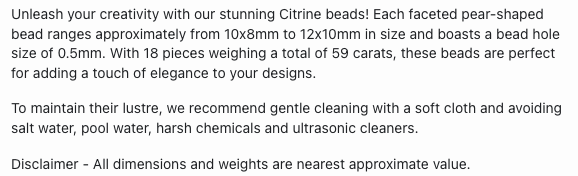 Text describing the product details of the Citrine natural gemstone beads, as seen on the Australian owned Melbourne Gemstone Beads shop.
