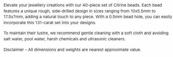 Text describing the product details of the Citrine Rough Side Drilled Beads , as seen on the Melbourne Gemstone Beads shop.