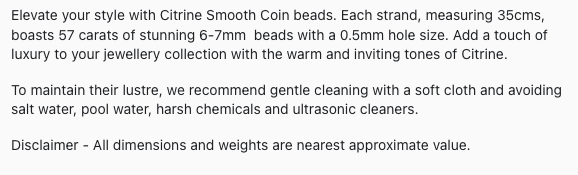 Text describing the product details of the Citrine 6mm-to-7mm gemstone beads , as seen on the Australian owned Melbourne Gemstone Beads shop.
