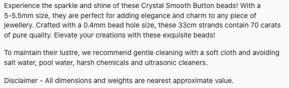 Text describing the product details of the Crystal gemstone beads, as seen on the Australian owned Melbourne Gemstone Beads shop.
