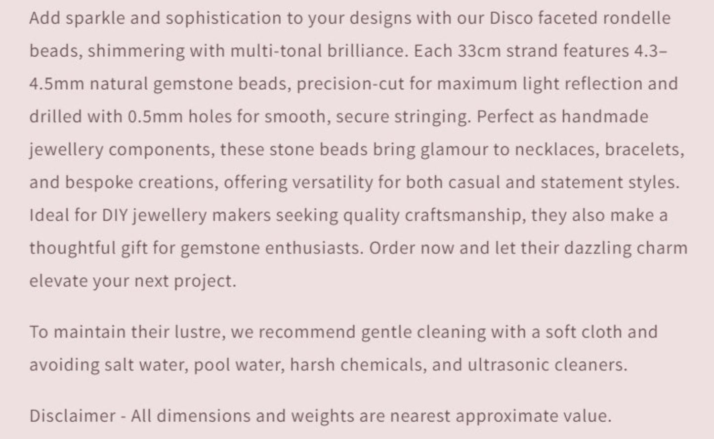 Text describing the product details of the gemstones, as seen on the Australian owned and trusted bead supplier, Melbourne Gemstone Beads.