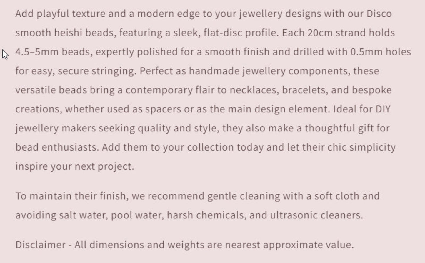 Text describing the product details of the pearls, as seen on the Australian owned and trusted bead supplier, Melbourne Gemstone Beads.