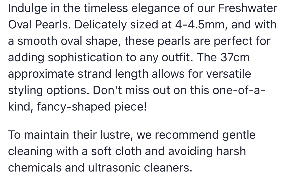 Text describing the product details of the 4-4.5mm freshwater pearl beads , as seen on the Australian owned Melbourne Gemstone Beads shop.