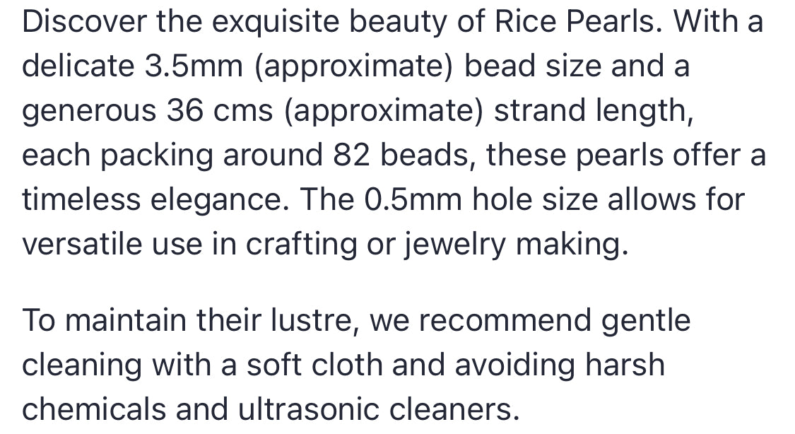 Text describing the product details of the Freshwater Rice 3.5mm Pearls, as seen on the Melbourne Gemstone Beads shop.