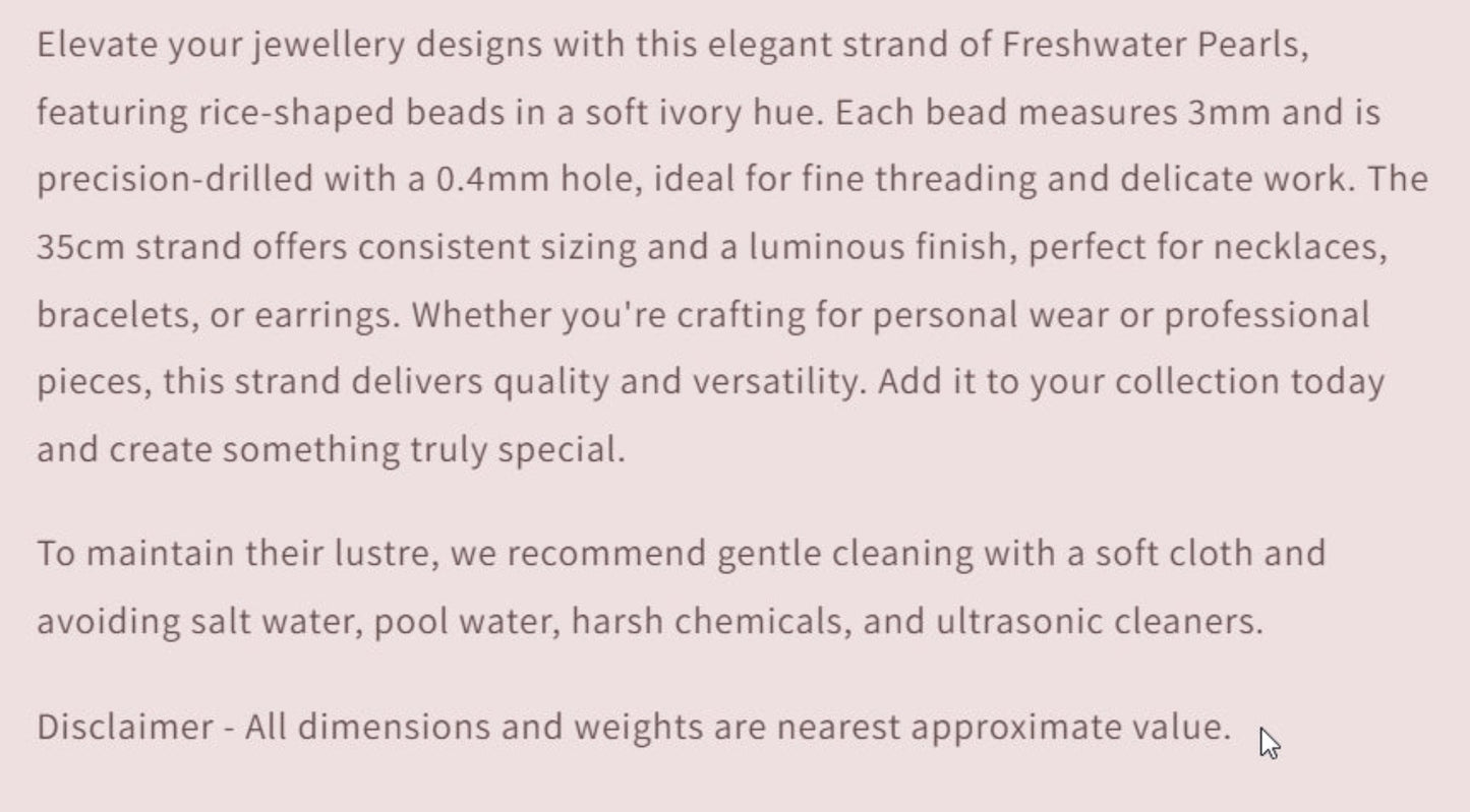 Text describing the product details of the gemstone beads , as seen on the Australian owned Melbourne Gemstone Beads shop.
