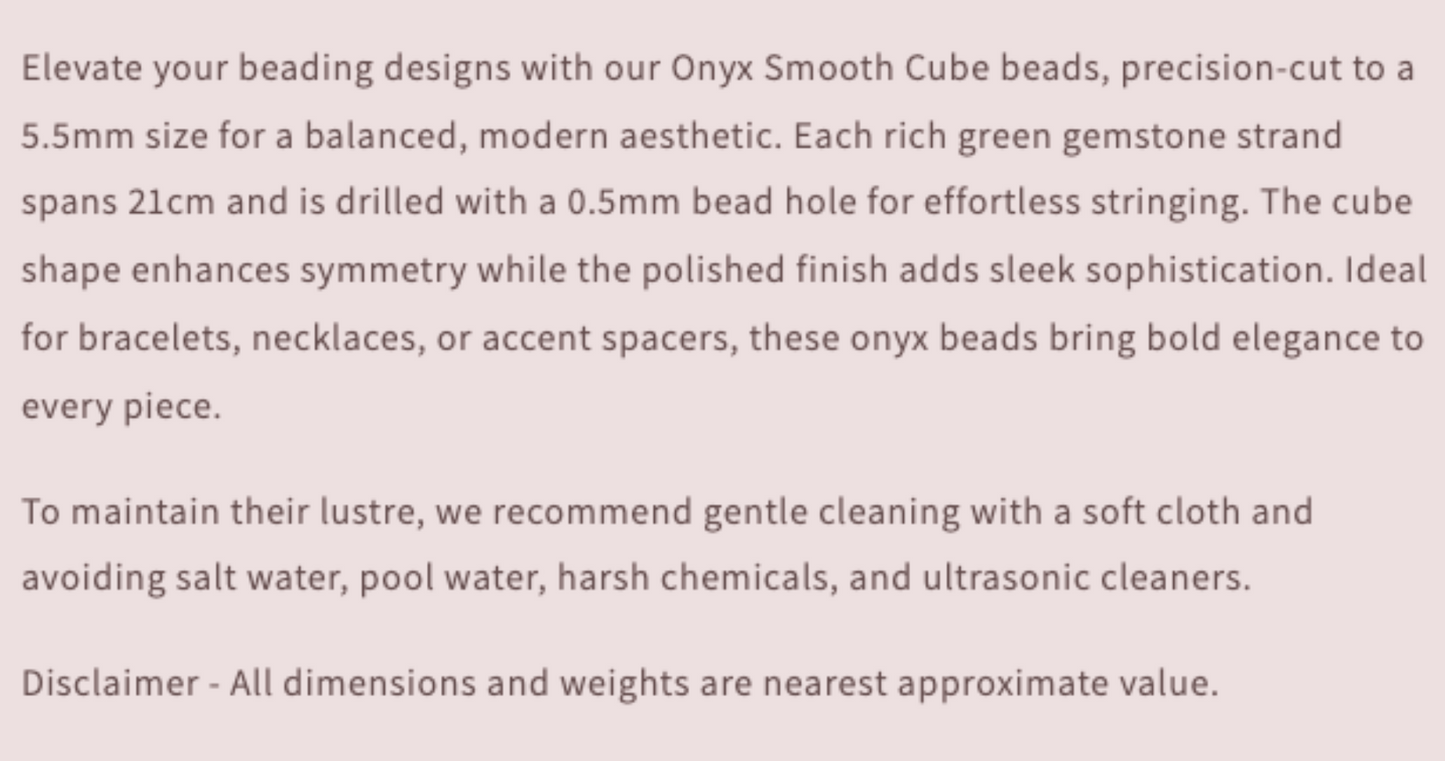 Text describing the product details of the gemstone beads , as seen on the Australian owned Melbourne Gemstone Beads shop.