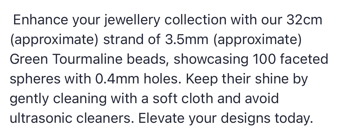 Text describing the product details of the 3.5mm Faceted Green Tourmaline Gemstone Bead , as seen on the Australian owned Melbourne Gemstone Beads shop.