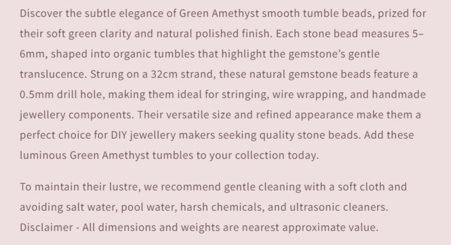 Text describing the product details of the gemstone beads , as seen on the Australian owned and trusted bead supplier, Melbourne Gemstone Beads.