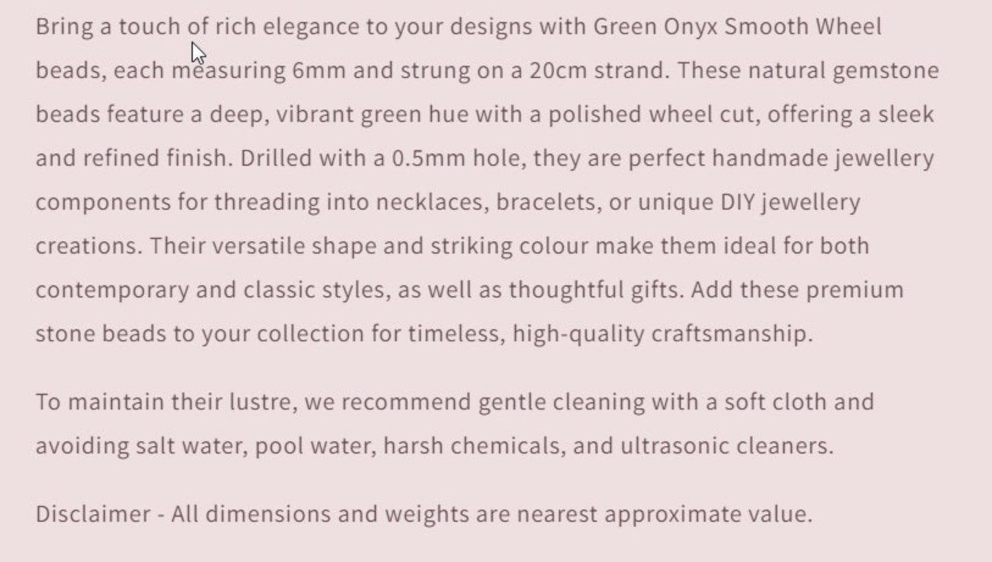 Text describing the product details of the gemstone beads , as seen on the Australian owned and trusted bead supplier, Melbourne Gemstone Beads.