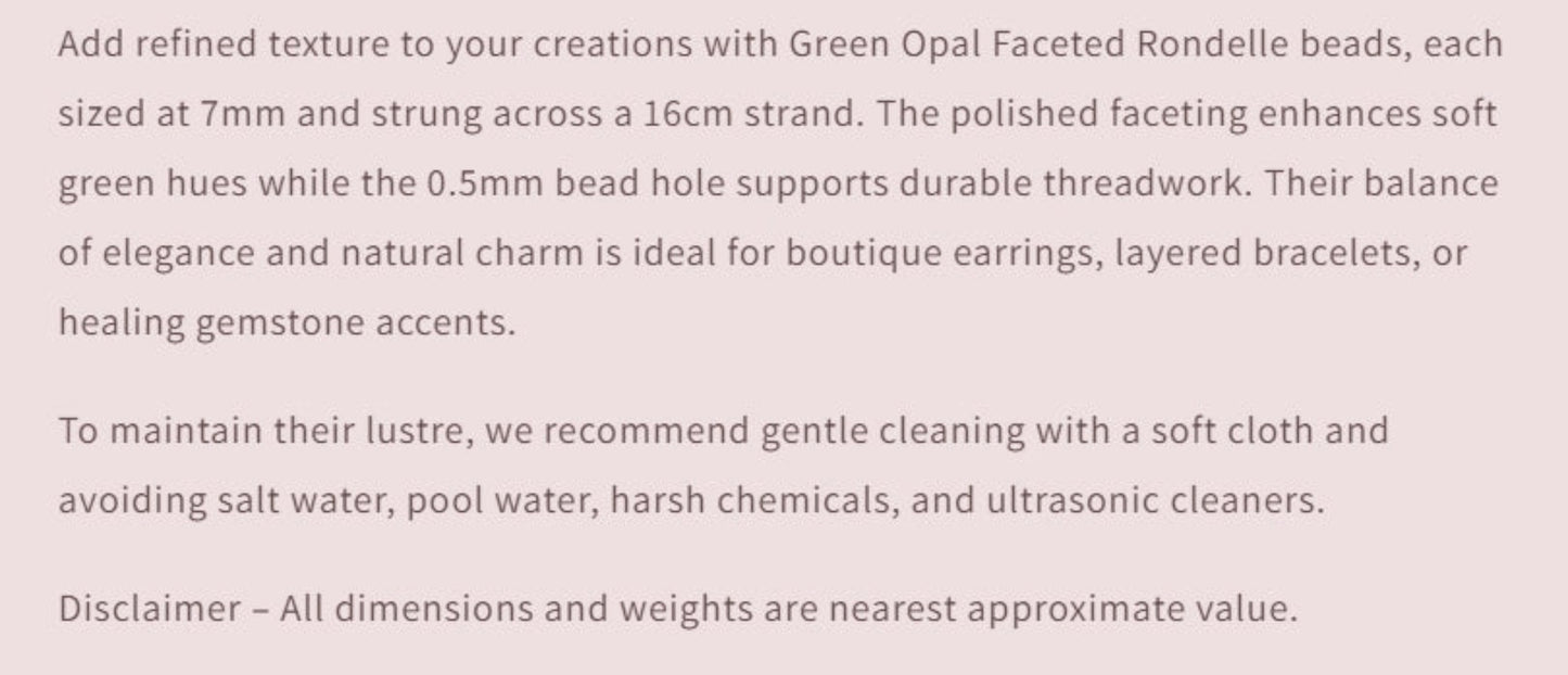 Text describing the product details of the gemstone beads , as seen on the Australian owned Melbourne Gemstone Beads shop