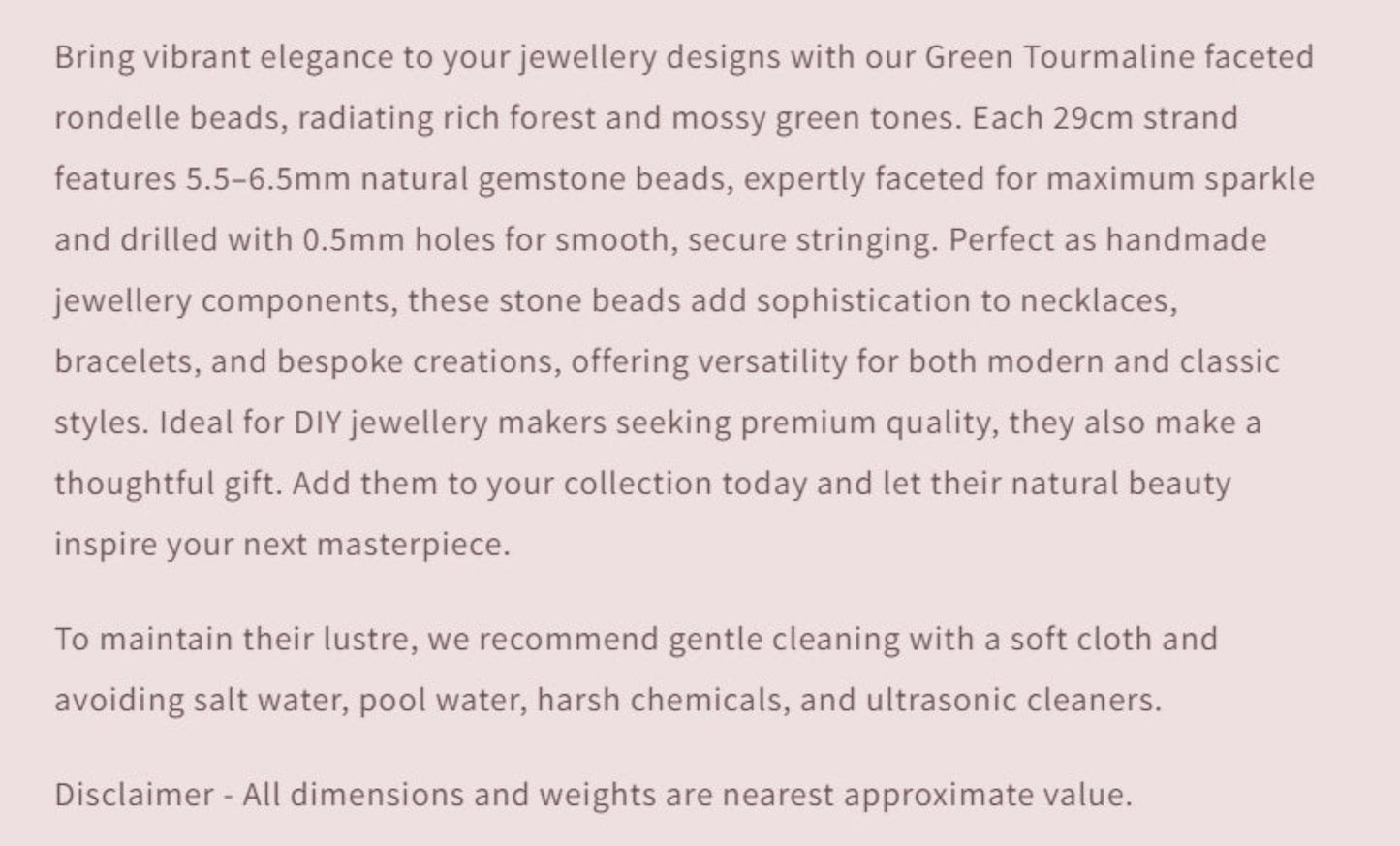 Text describing the product details of the gemstones, as seen on the Australian owned and trusted bead supplier, Melbourne Gemstone Beads.