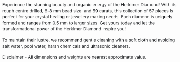 Text describing the product details of the Herkimer natural gemstone beads, as seen on the Australian owned Melbourne Gemstone Beads shop.