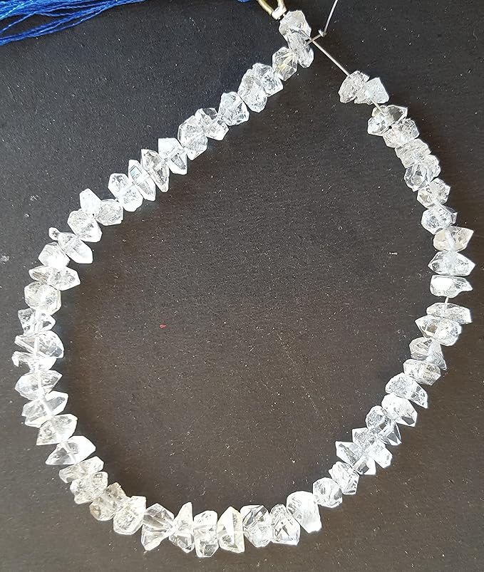 Elegant strand of rough natural Herkimer Diamond gemstone, beads sized 6mm to 8mm, highlighting their natural beauty and vibrant colour.