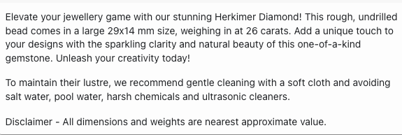 Text describing the product details of the Herkimer Diamond natural gemstone beads, as seen on the Australian owned Melbourne Gemstone Beads shop.