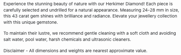 Text describing the product details of the Herkimer Diamond natural gemstone beads, as seen on the Australian owned Melbourne Gemstone Beads shop.