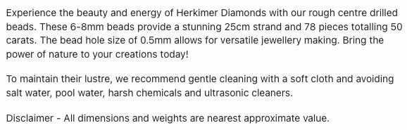 Text describing the product details of the 6-8mm Herkimer Diamond Gemstone Bead , as seen on the Melbourne Gemstone Beads shop.