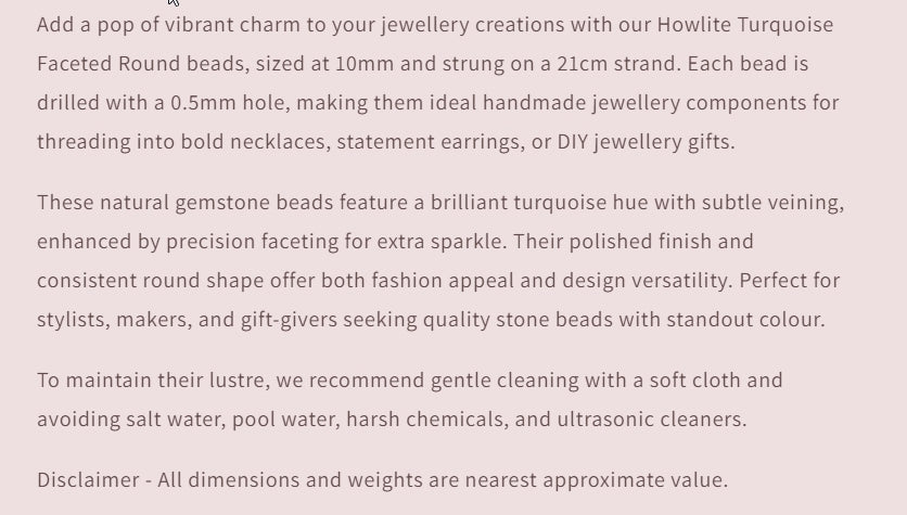 Text describing the product details of the gemstone beads , as seen on the Australian owned and trusted bead supplier, Melbourne Gemstone Beads.