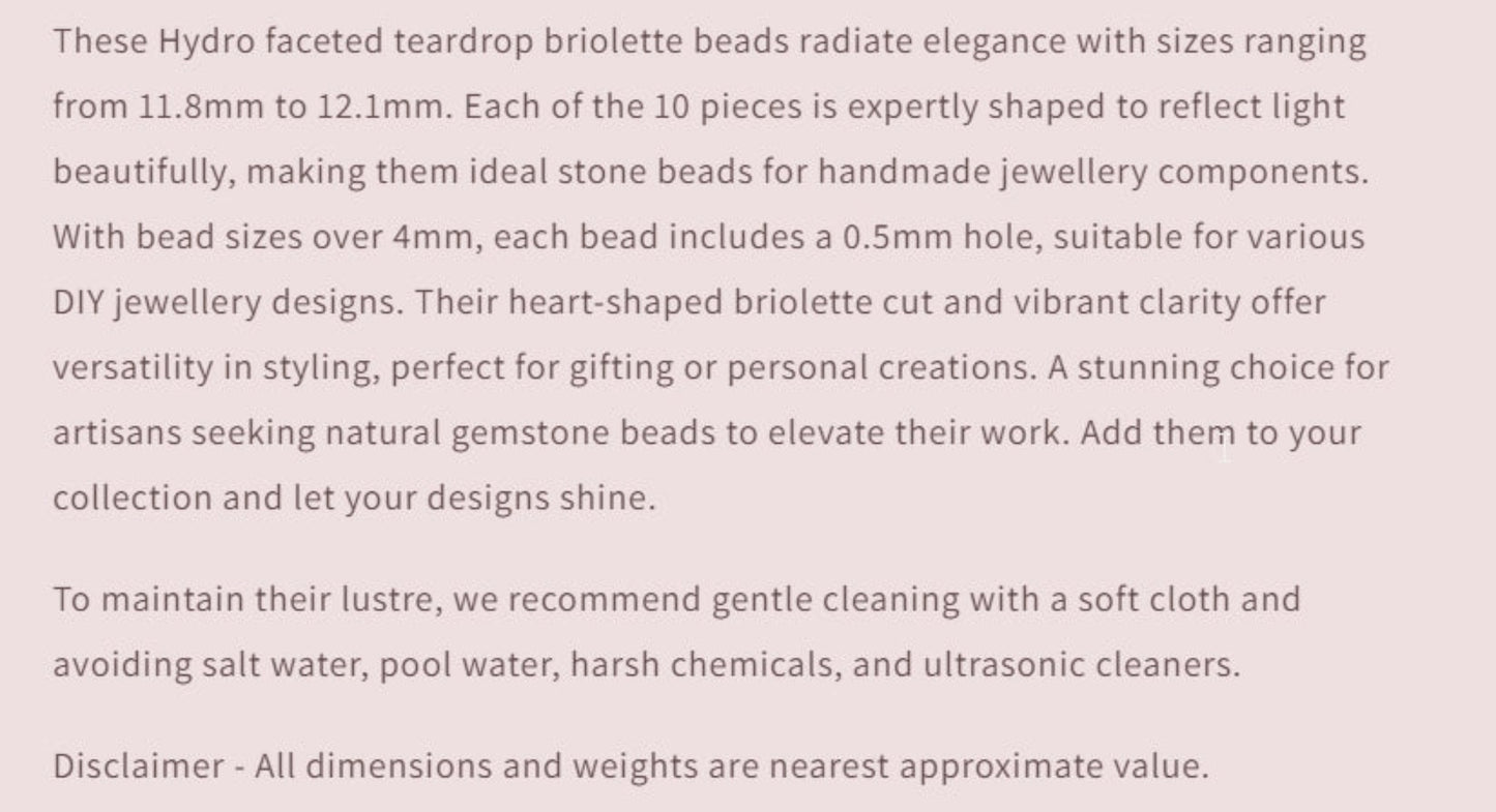 Text describing the product details of the gemstone beads , as seen on the Australian owned and trusted bead supplier, Melbourne Gemstone Beads.