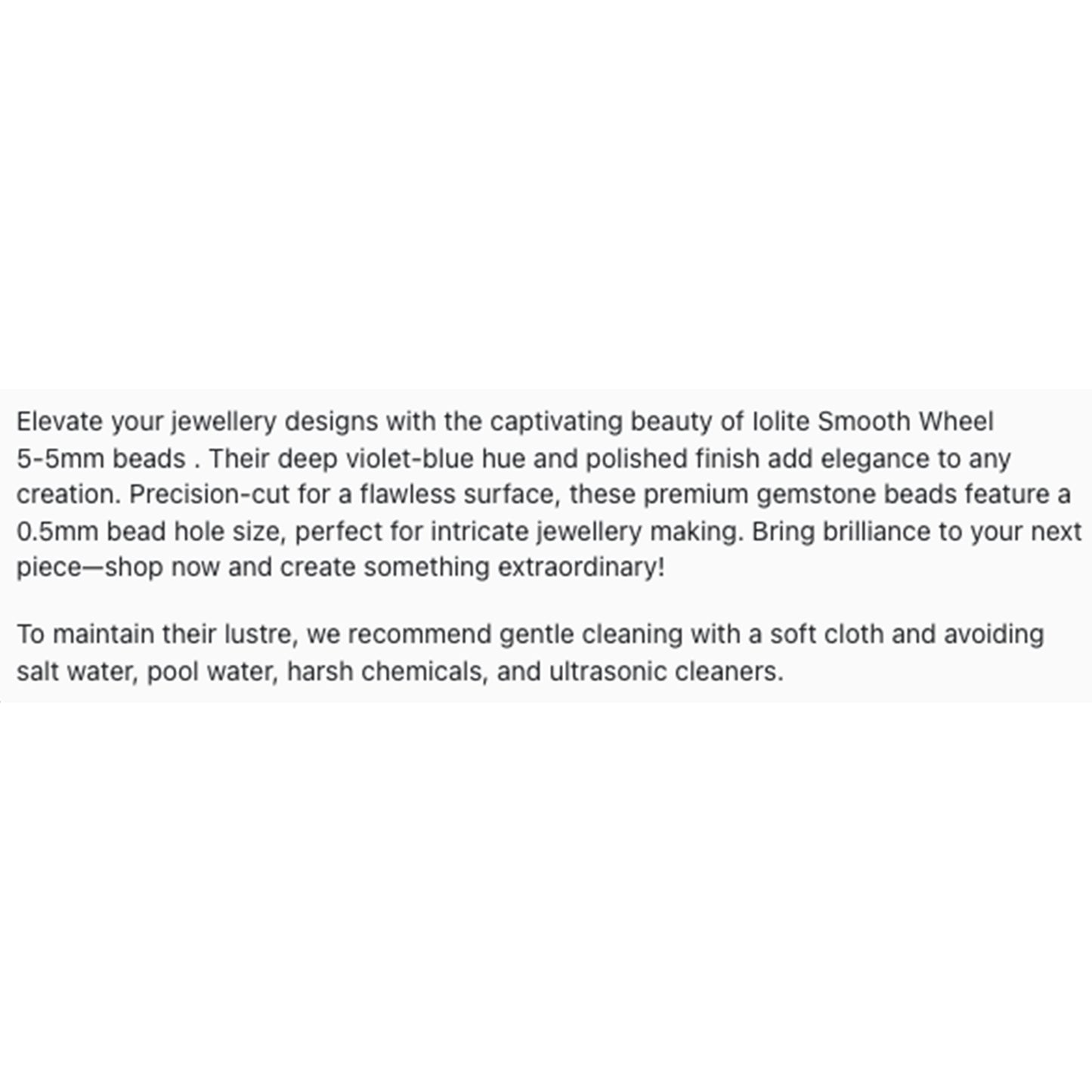 Text describing the product details of the Iolite Smooth Wheel 5-5mm Bead Size gemstone beads , as seen on the Australian owned Melbourne Gemstone Beads shop.