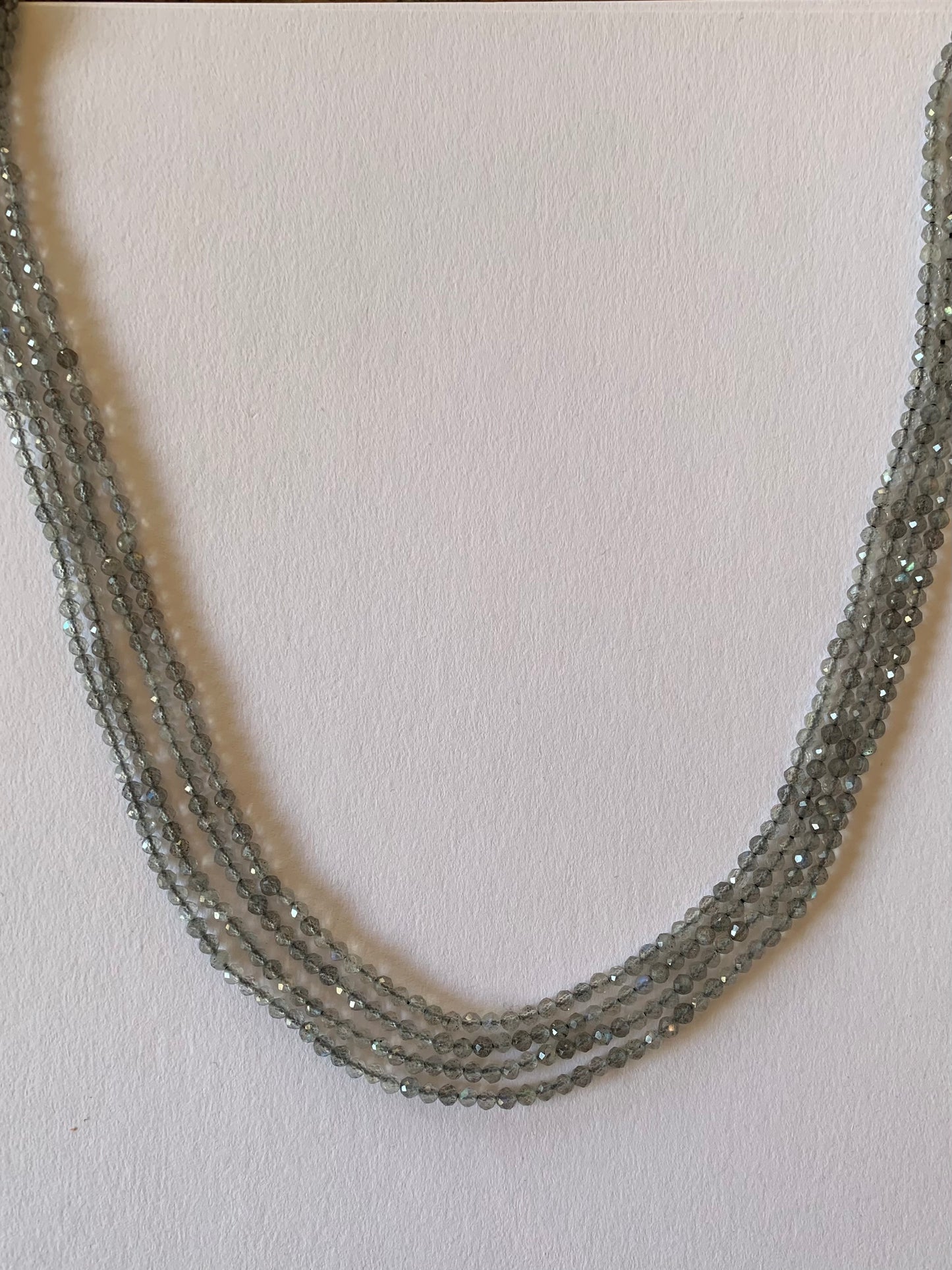 An array of Faceted Rondelle Labradorite beads, 2.5-2.7mm in size, gathered together, emphasising their stunning colour.