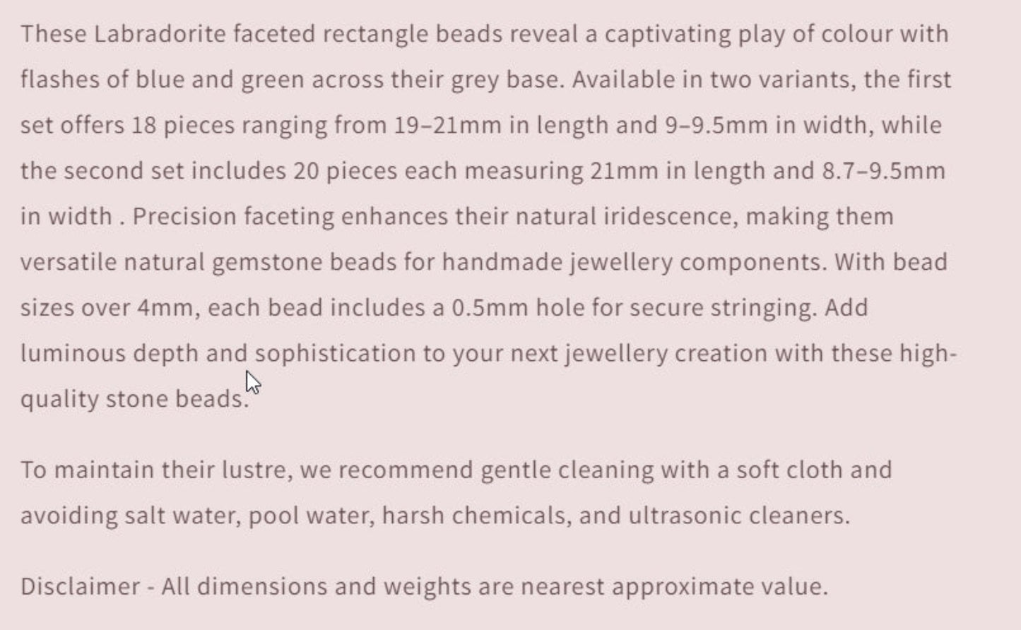 Text describing the product details of the gemstone beads , as seen on the Australian owned and trusted bead supplier, Melbourne Gemstone Beads.