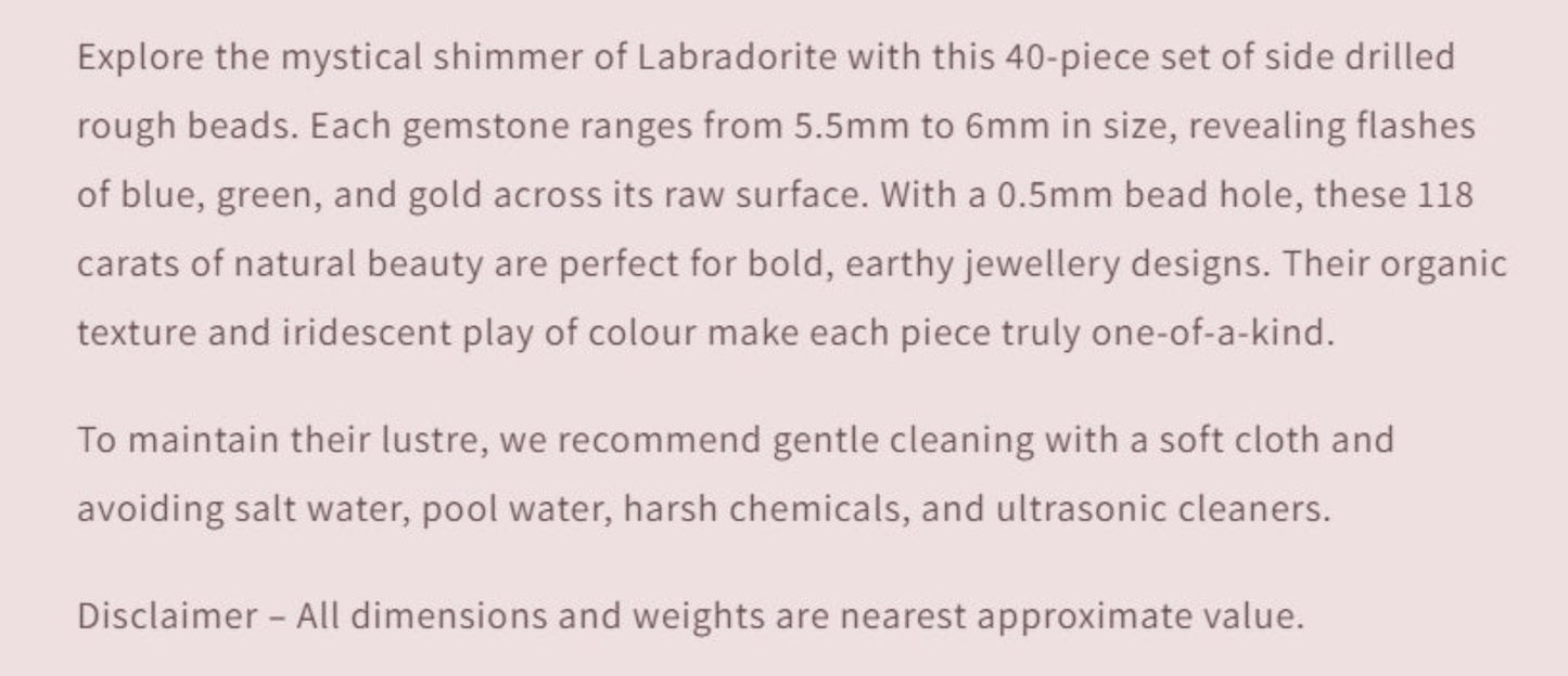 Text describing the product details of the gemstone beads , as seen on the Australian owned Melbourne Gemstone Beads shop.