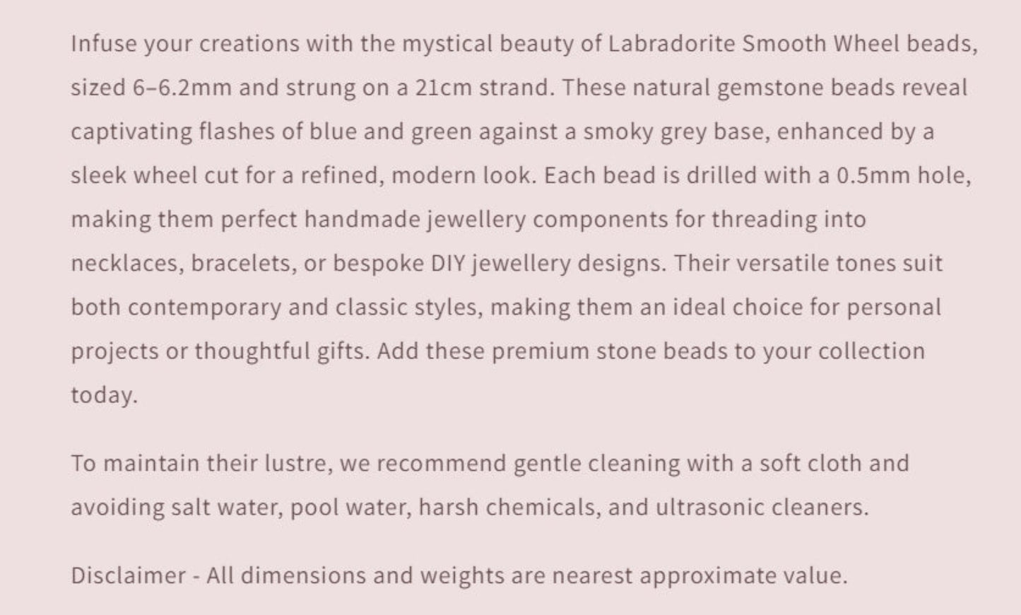 Text describing the product details of the gemstone beads , as seen on the Australian owned and trusted bead supplier, Melbourne Gemstone Beads.